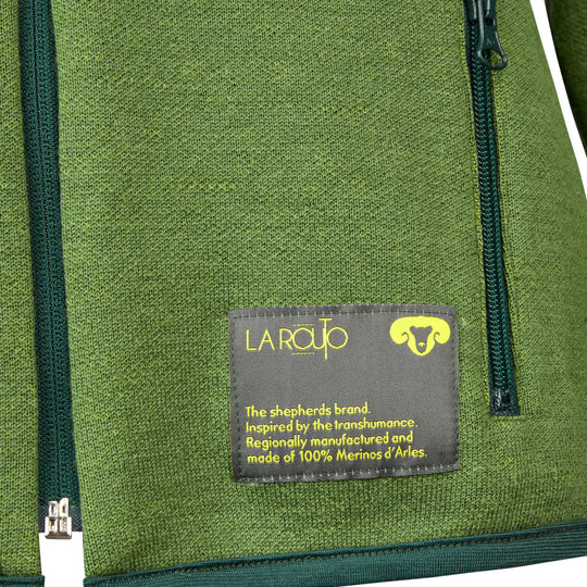 La Routo - Transhumance, pullover vert, écologique et équitable avec mérinos biologique française