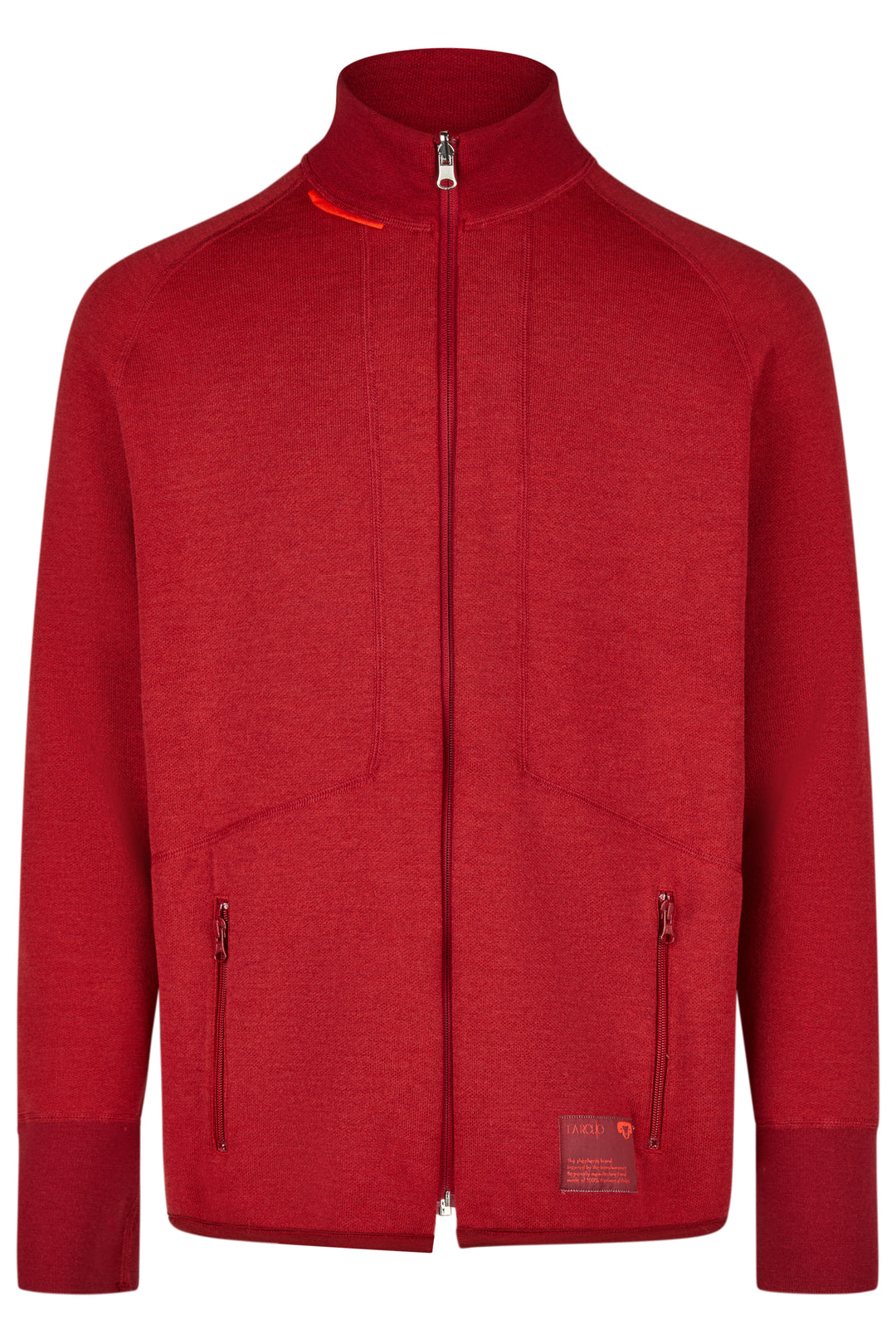 notre pull rouge pure laine française à col zippé 100% mérinos d'Arles La Routo