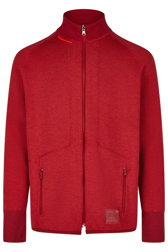 notre pull rouge pure laine française à col zippé 100% mérinos d'Arles La Routo